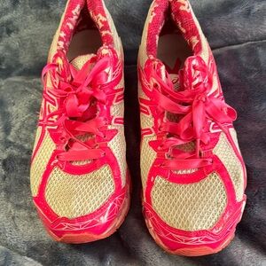 Pink and Cream Athletic Shoes with Breathable Mesh